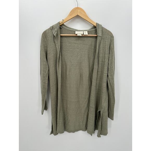 Cynthia Rowley Womens Green Linen Open Front Cardigan Size S Hood Long Oversized - Picture 1 of 6